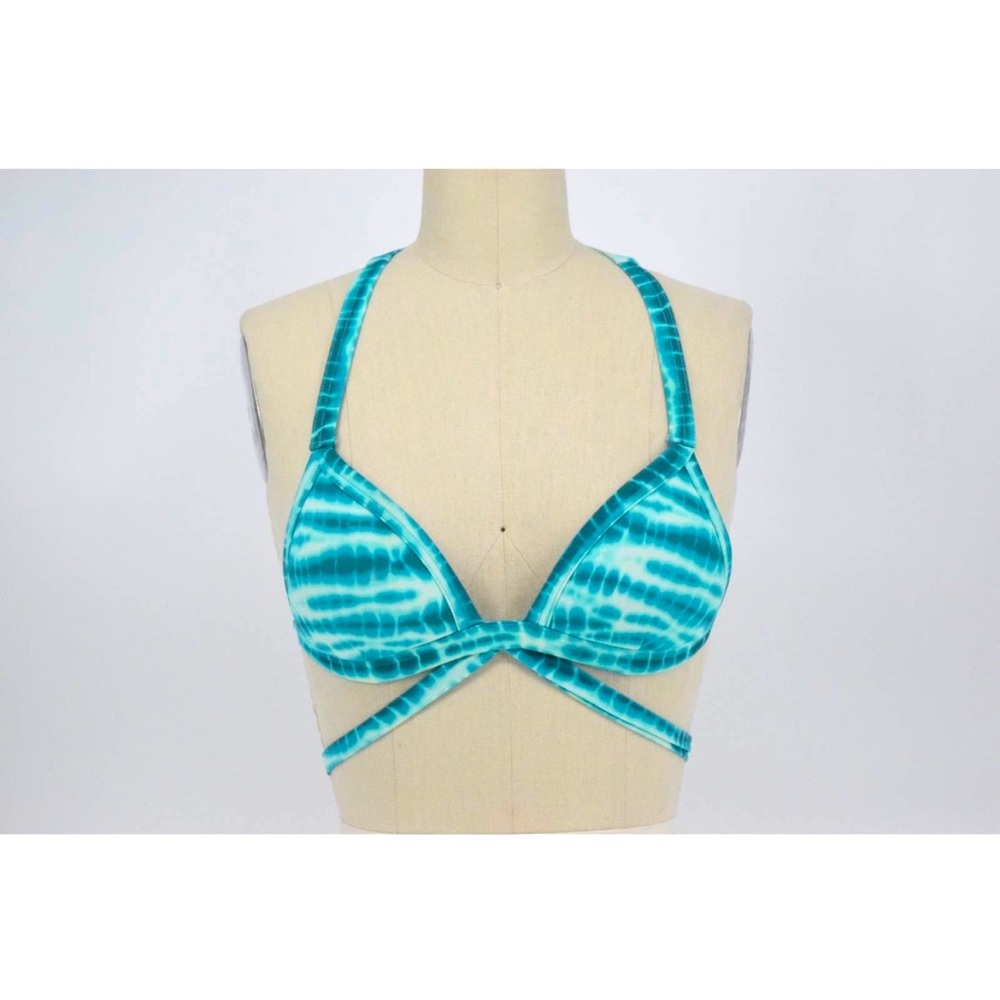 Victoria's Secret PINK Tie Dye Wrap Bikini Swim Top Aqua Teal Size SM Women's